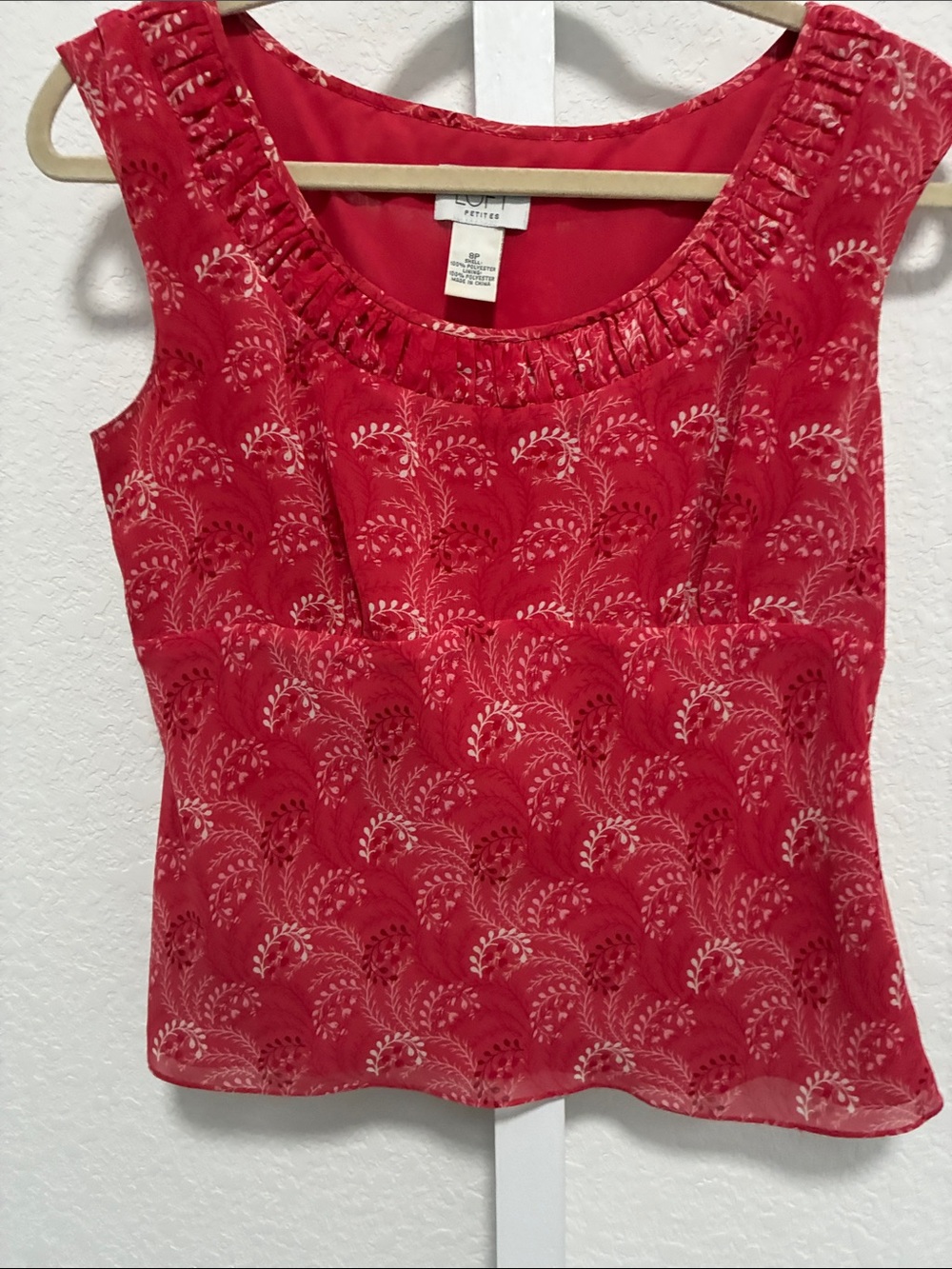 LOFT Red Embroidered Scoop Neck Tank - Picture 4 of 7